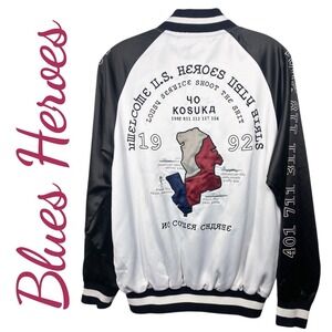 Blues Heroes Mens Satin Bomber Jacket Military Streetwear Japanese Style Medium